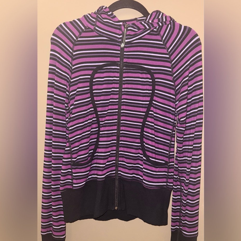 Lululemon Striped Purple and Black Zip-Up Hoodie